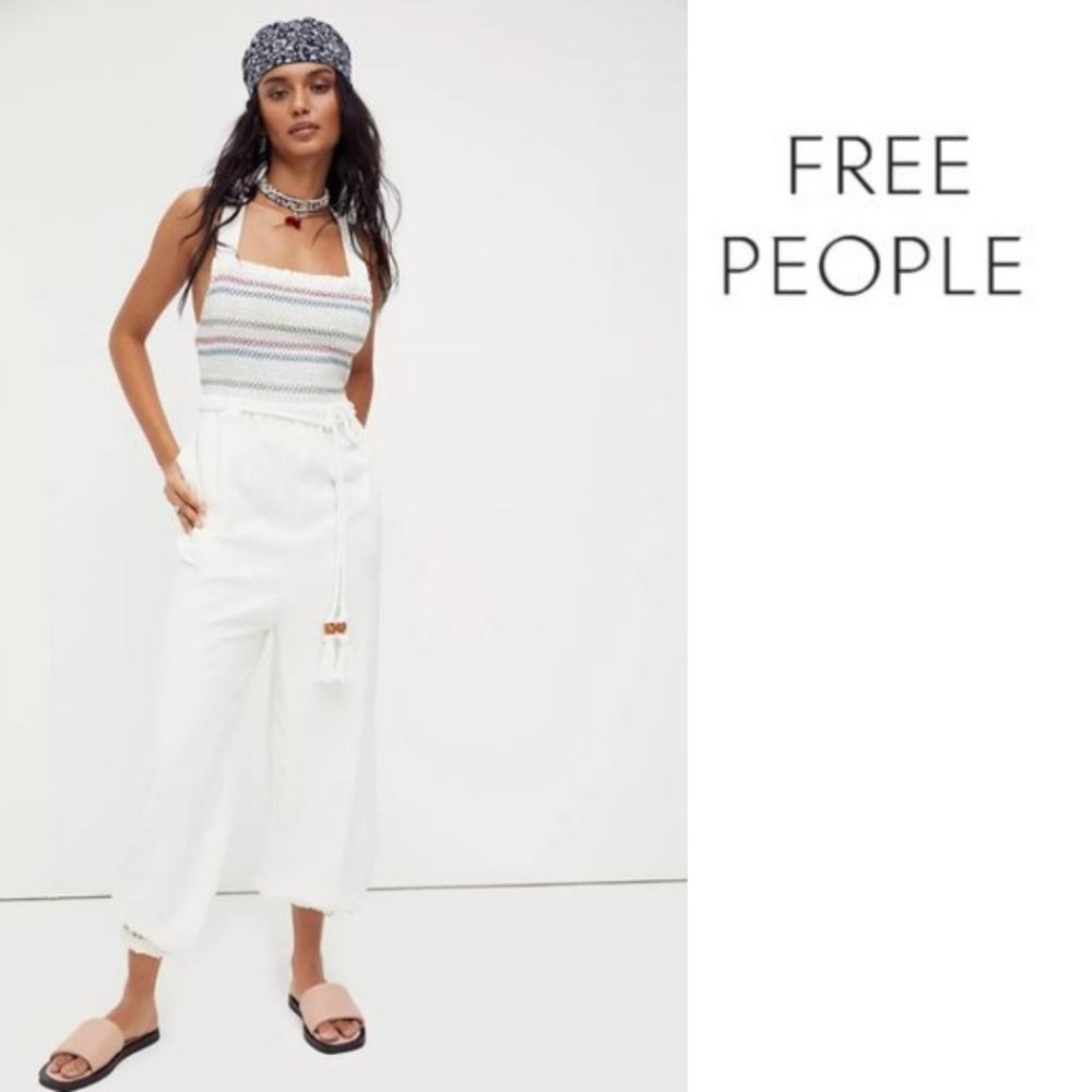 Free People Sienna Smocked Jumpsuit in White